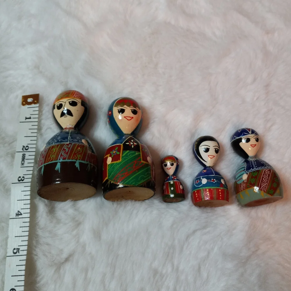 Vintage Doll Wood Turned Hand Painted Family